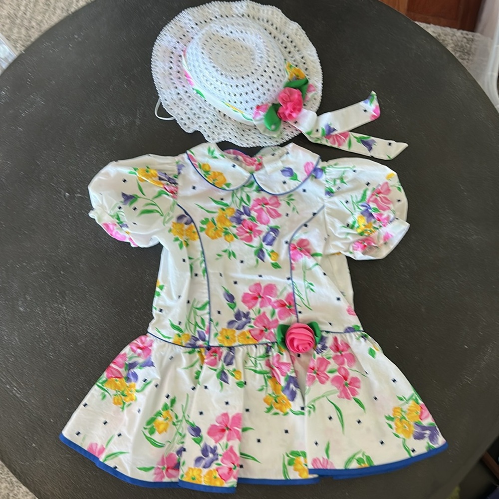 Floral Puff Sleeve Dress with Matching Hat